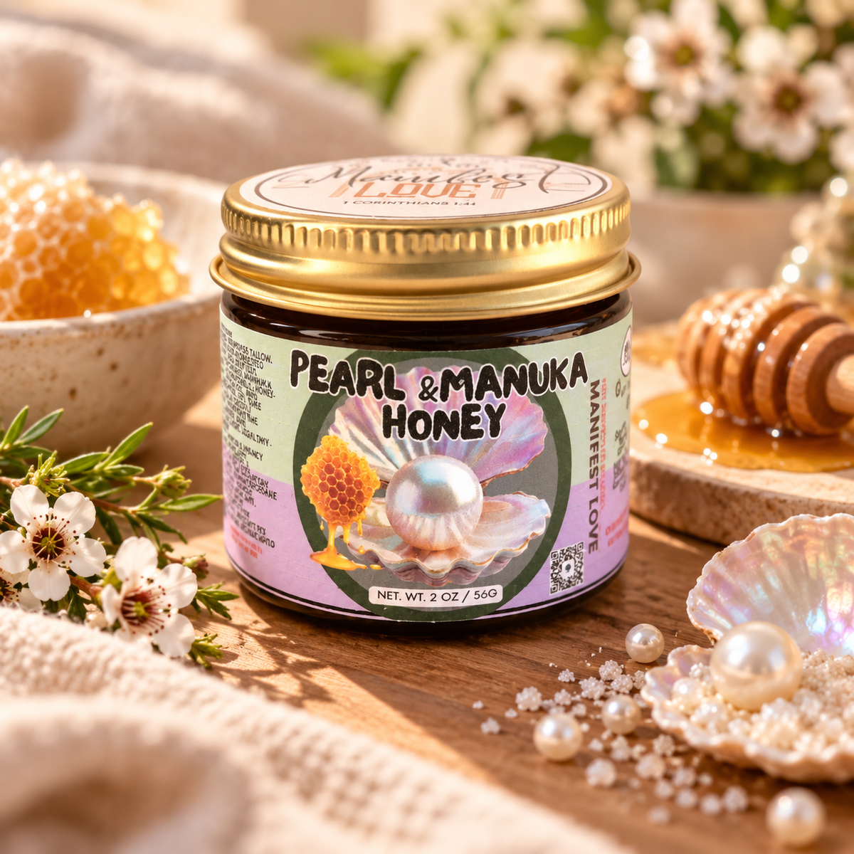 Pearl & Manuka Frankincense Whipped Facial Tallow Balm with castor oil