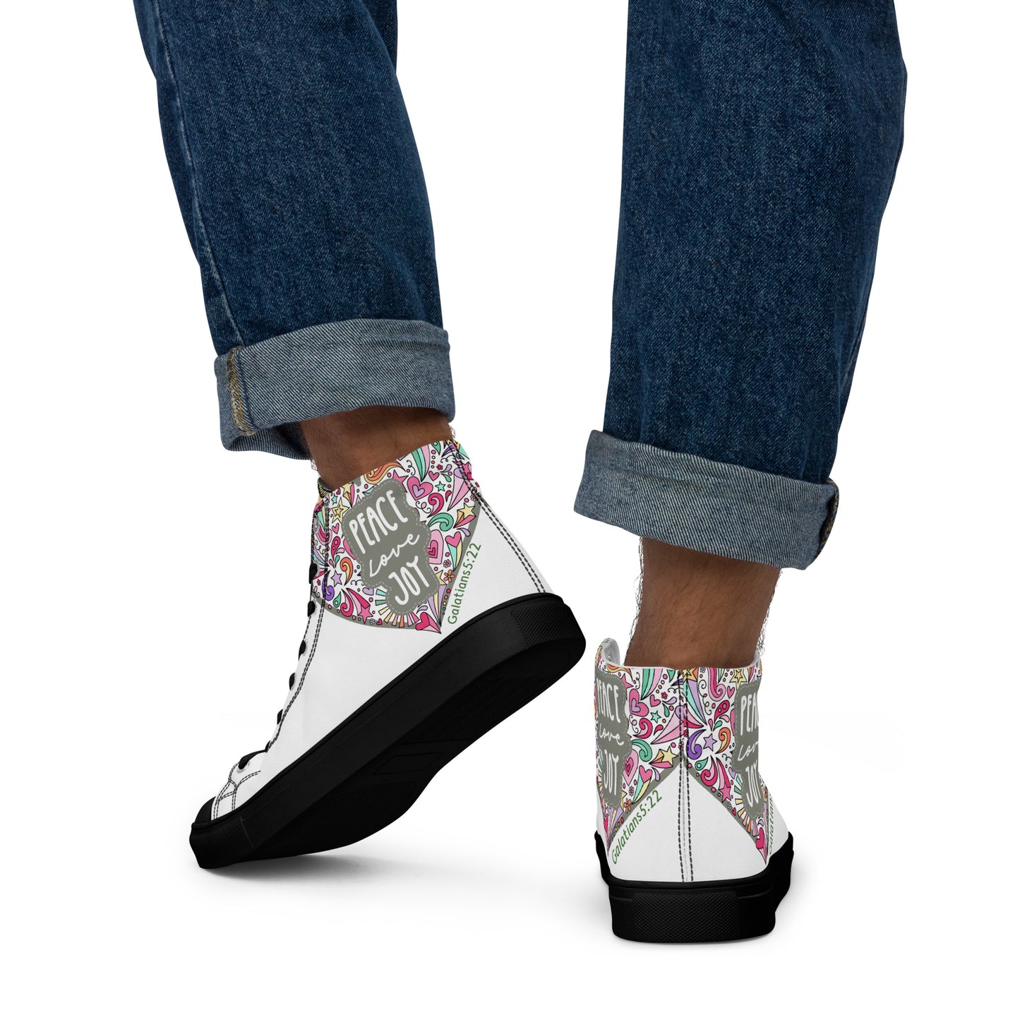 Peace, Love, Joy, Men’s high top canvas shoes