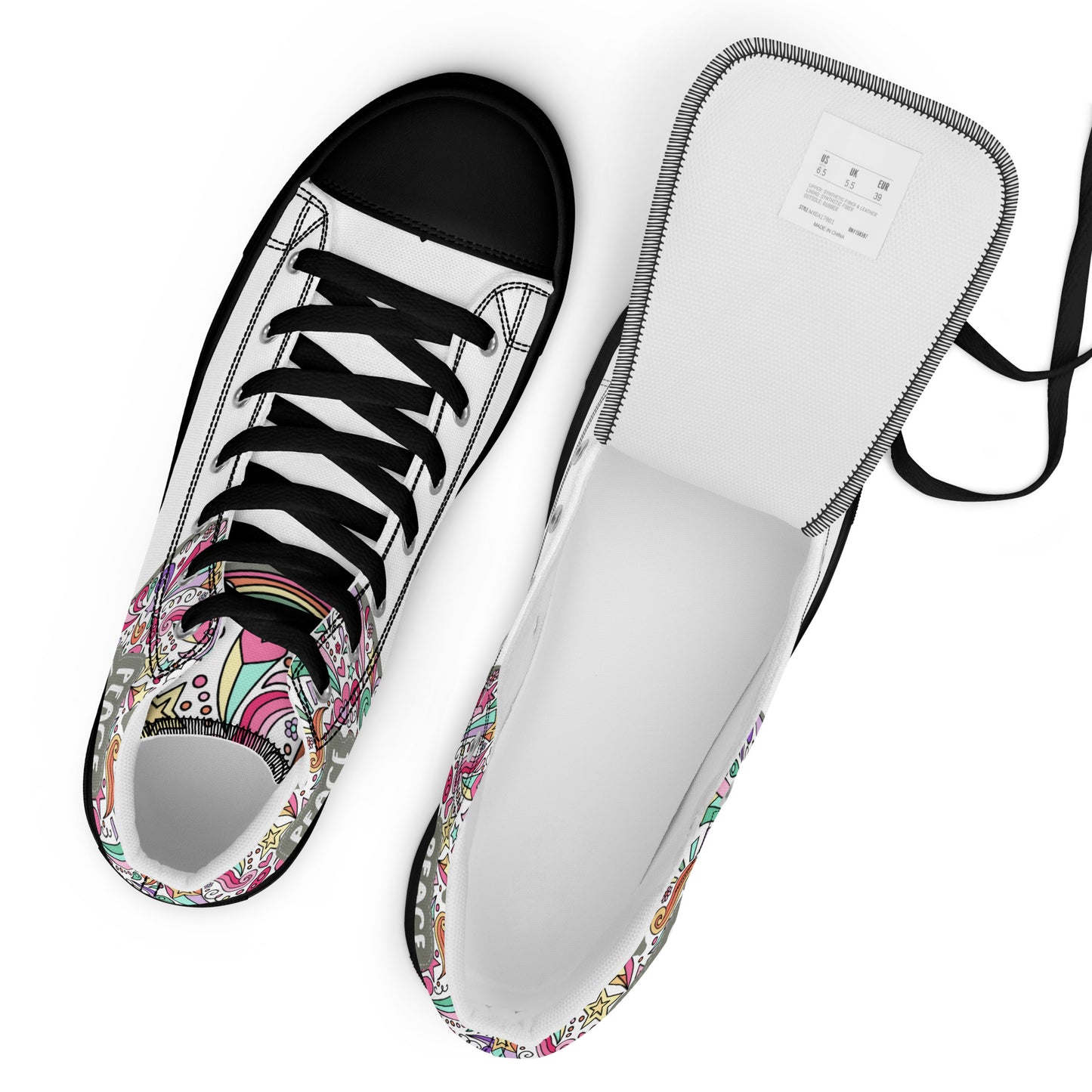 Peace, Love, Joy, Men’s high top canvas shoes