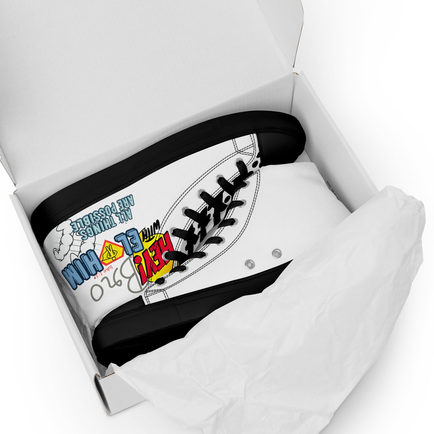 Hey Bro, With Elohim, All Things Are Possible, Men’s high top canvas shoes