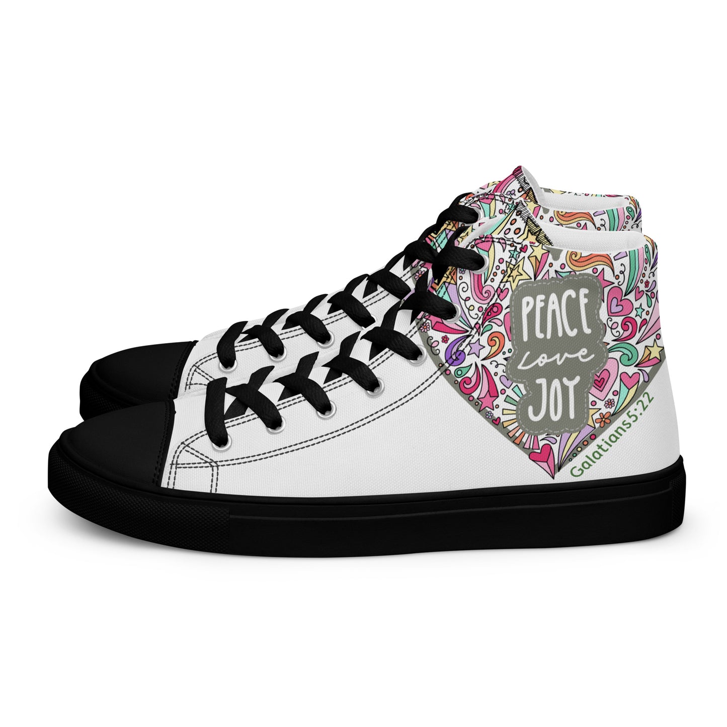 Peace, Love, Joy, Men’s high top canvas shoes