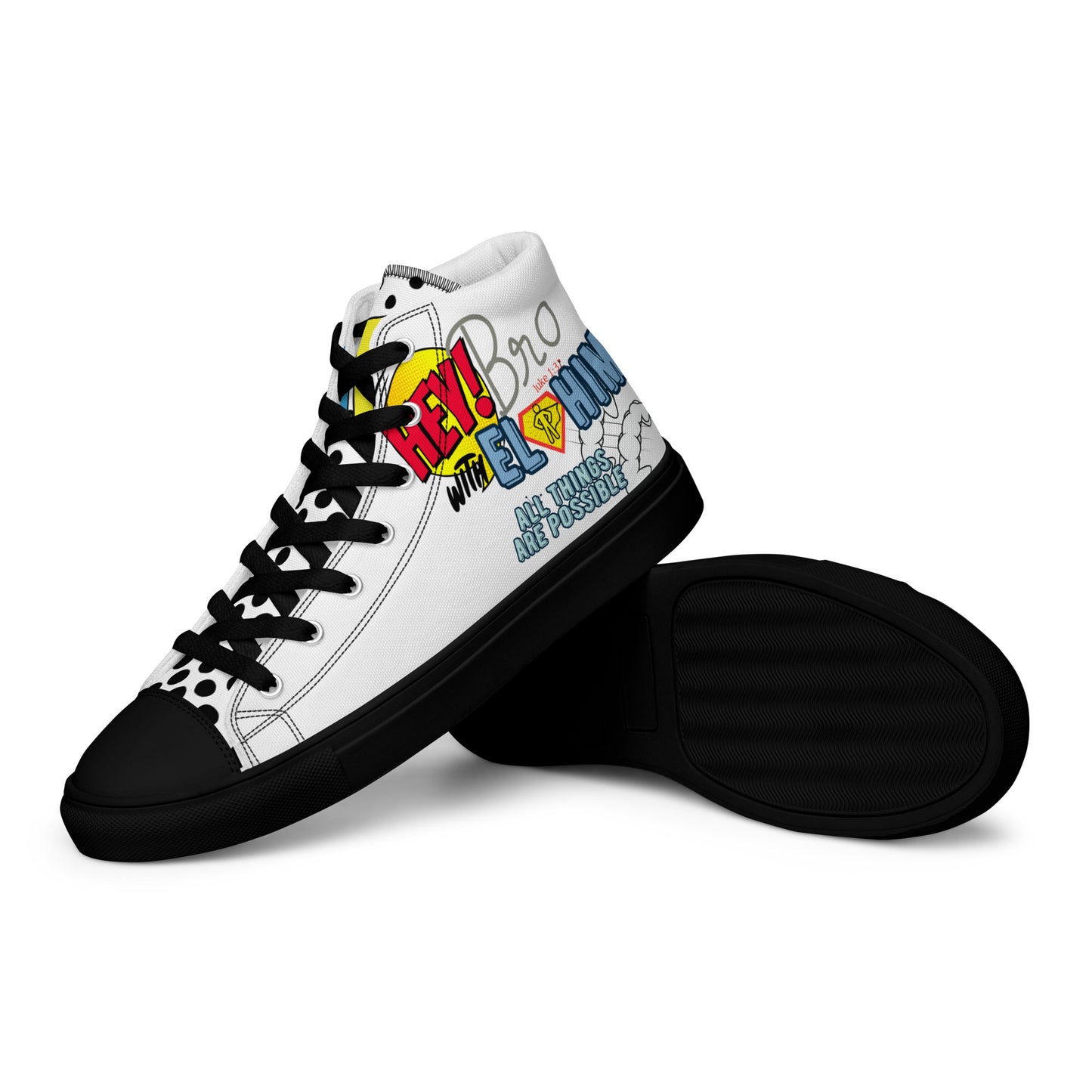 Hey Bro, With Elohim, All Things Are Possible, Men’s high top canvas shoes