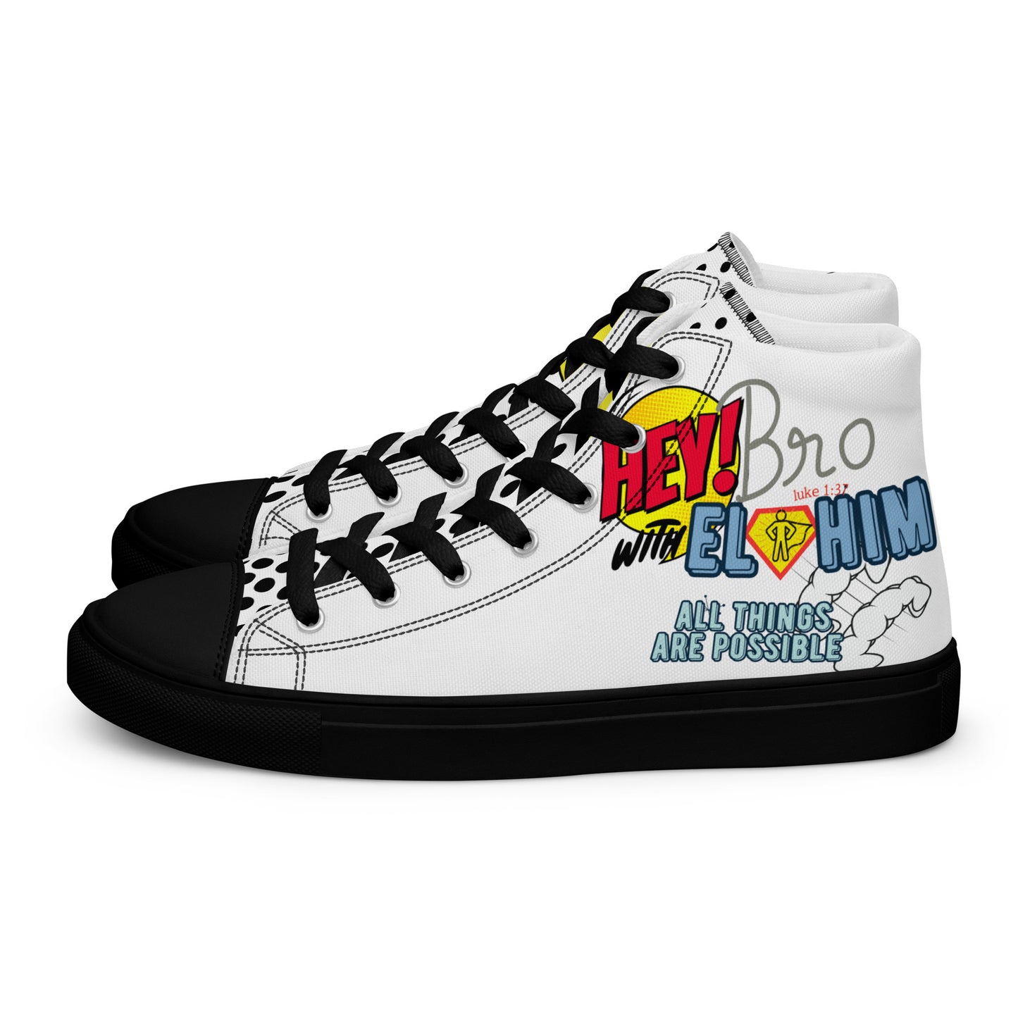 Hey Bro, With Elohim, All Things Are Possible, Men’s high top canvas shoes