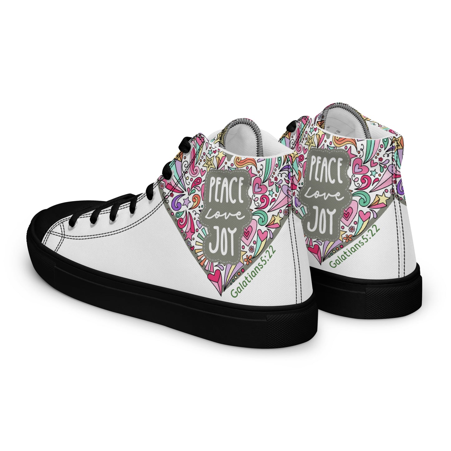 Peace, Love, Joy, Men’s high top canvas shoes