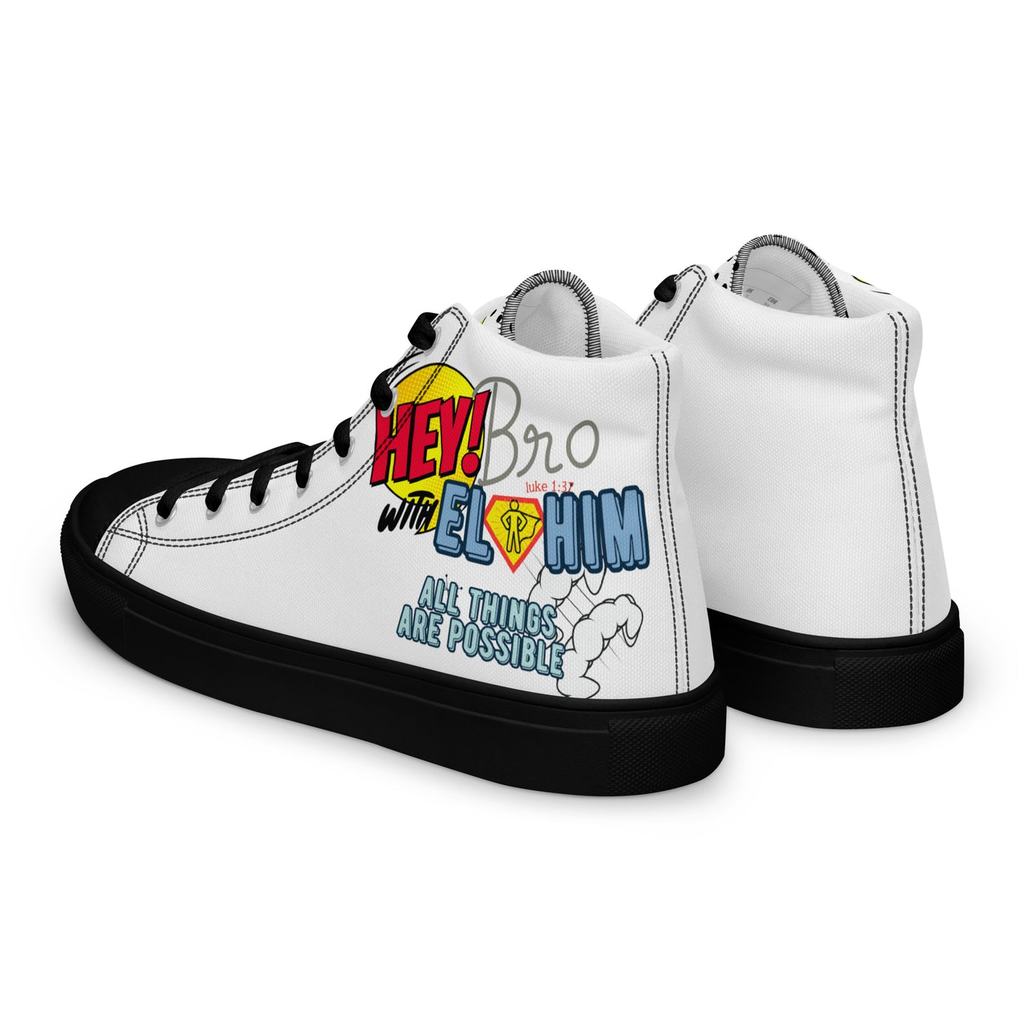 Hey Bro, With Elohim, All Things Are Possible, Men’s high top canvas shoes