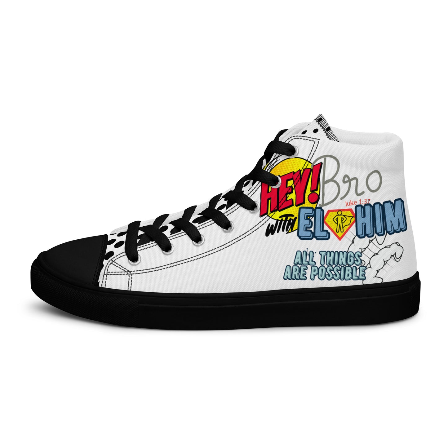 Hey Bro, With Elohim, All Things Are Possible, Men’s high top canvas shoes