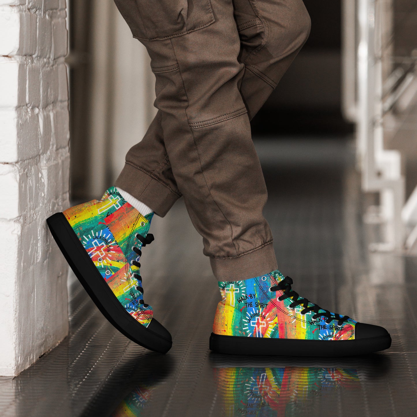 Walk by the Spirit – Galatians 5:16, Men’s high top canvas shoes