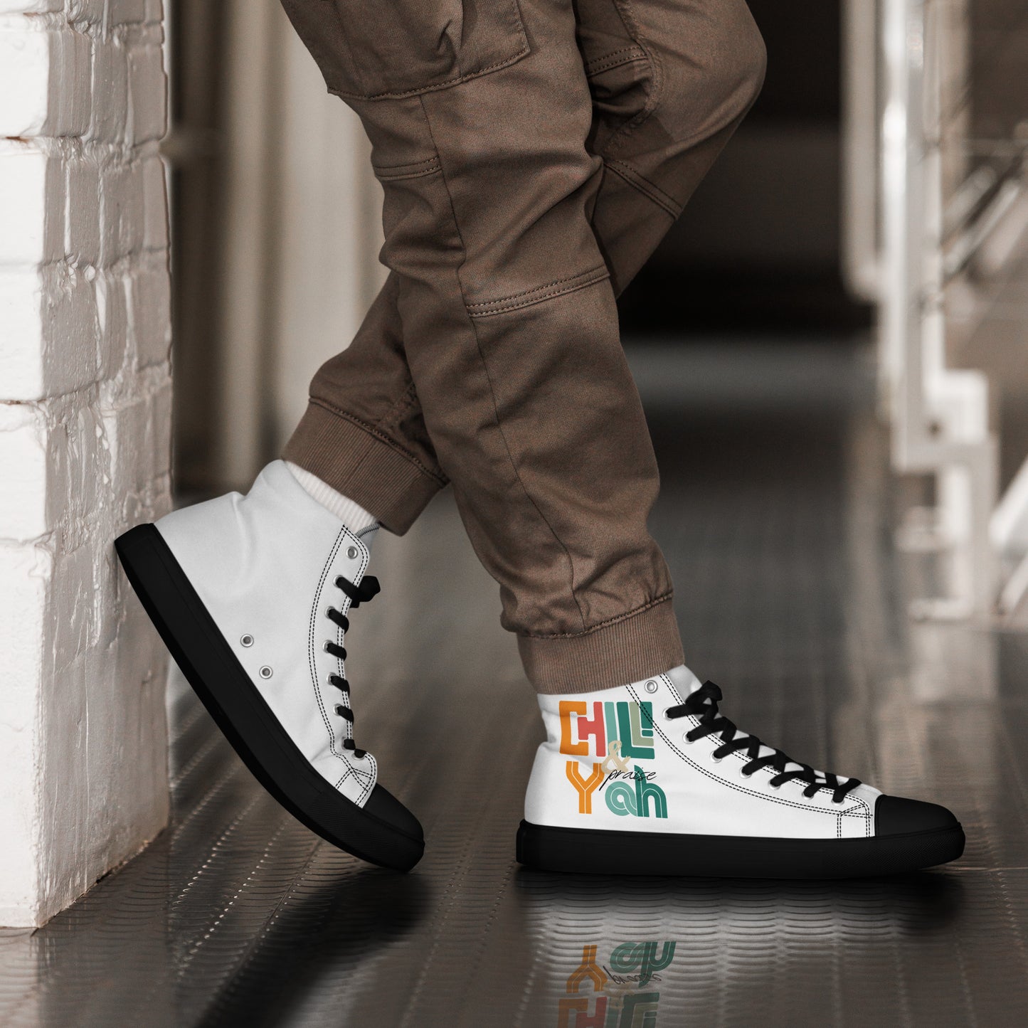 Chill and Praise Yah, Men’s high top canvas shoes