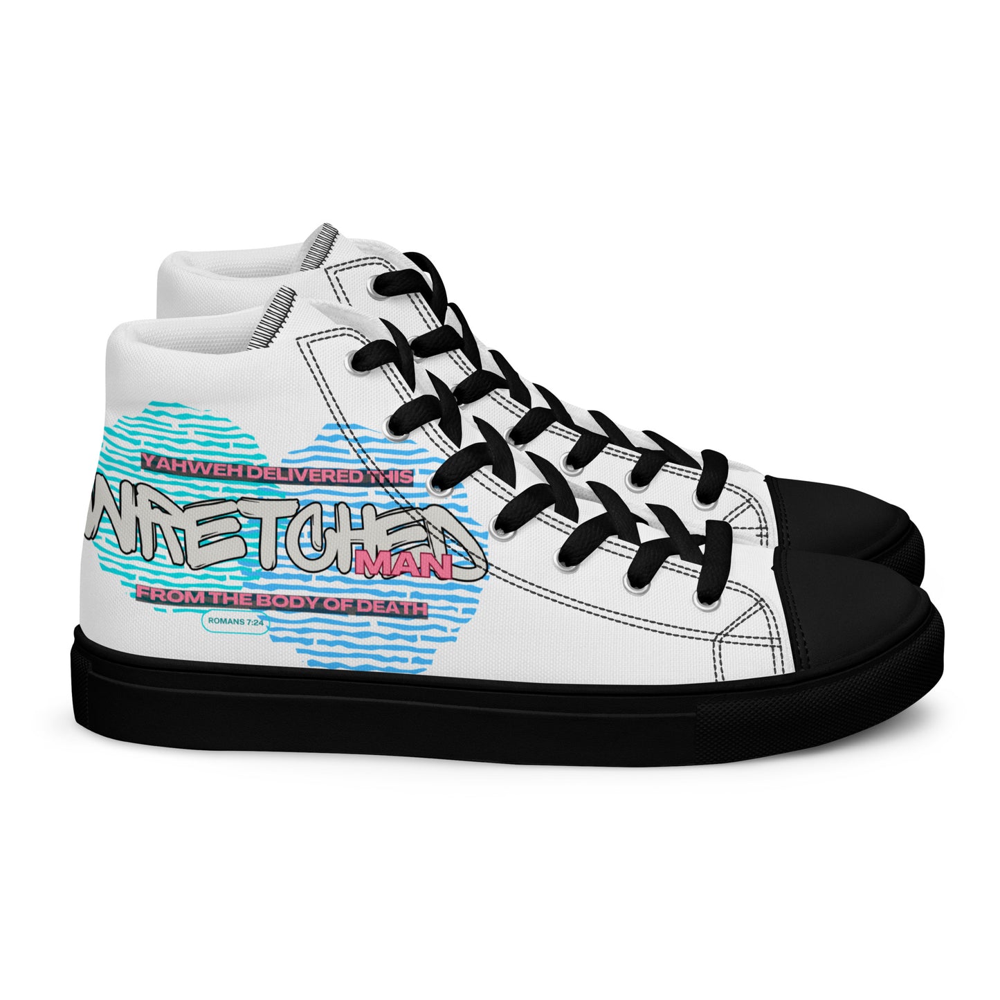 Yahweh Deliver This Wretched Man from the Body of Death – Romans 7:24, Men’s high top canvas shoes