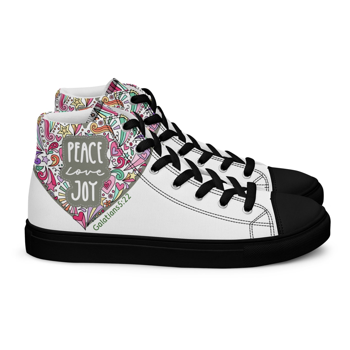 Peace, Love, Joy, Men’s high top canvas shoes