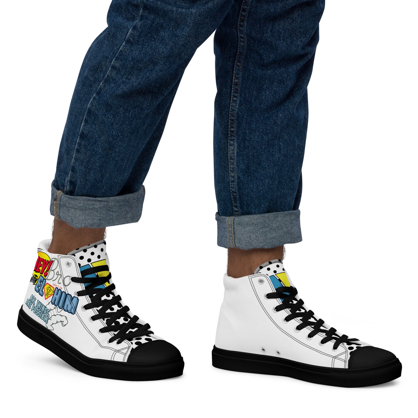 Hey Bro, With Elohim, All Things Are Possible, Men’s high top canvas shoes