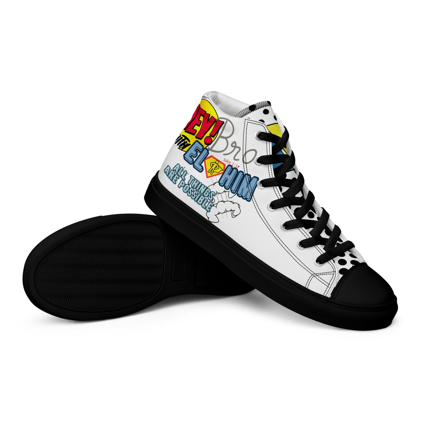 Hey Bro, With Elohim, All Things Are Possible, Men’s high top canvas shoes