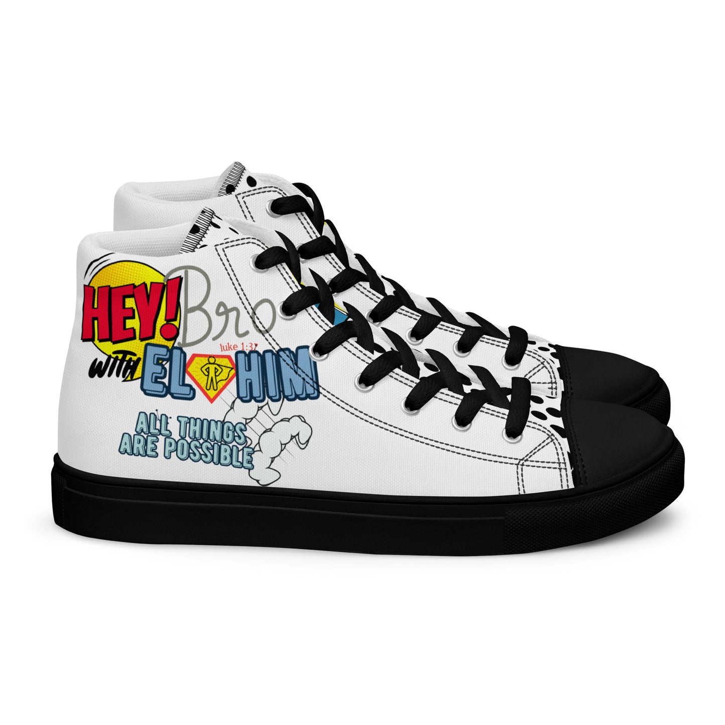 Hey Bro, With Elohim, All Things Are Possible, Men’s high top canvas shoes