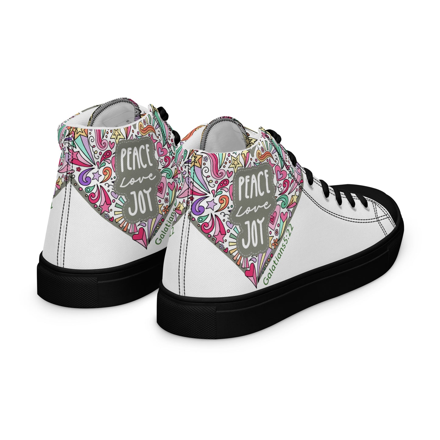 Peace, Love, Joy, Men’s high top canvas shoes