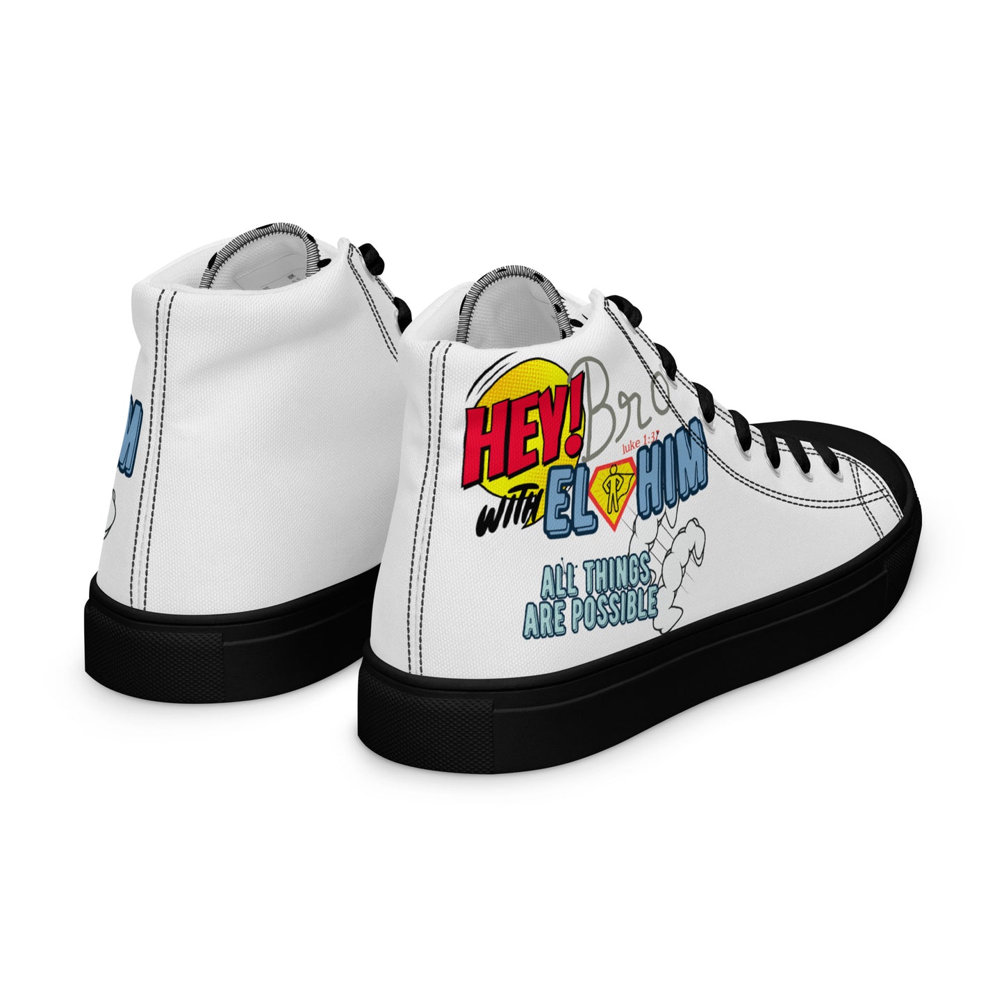 Hey Bro, With Elohim, All Things Are Possible, Men’s high top canvas shoes