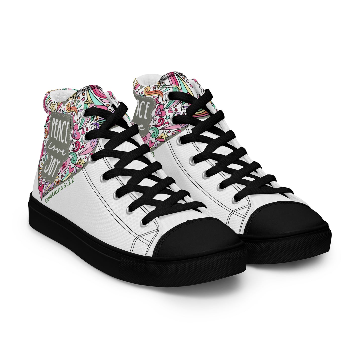 Peace, Love, Joy, Men’s high top canvas shoes