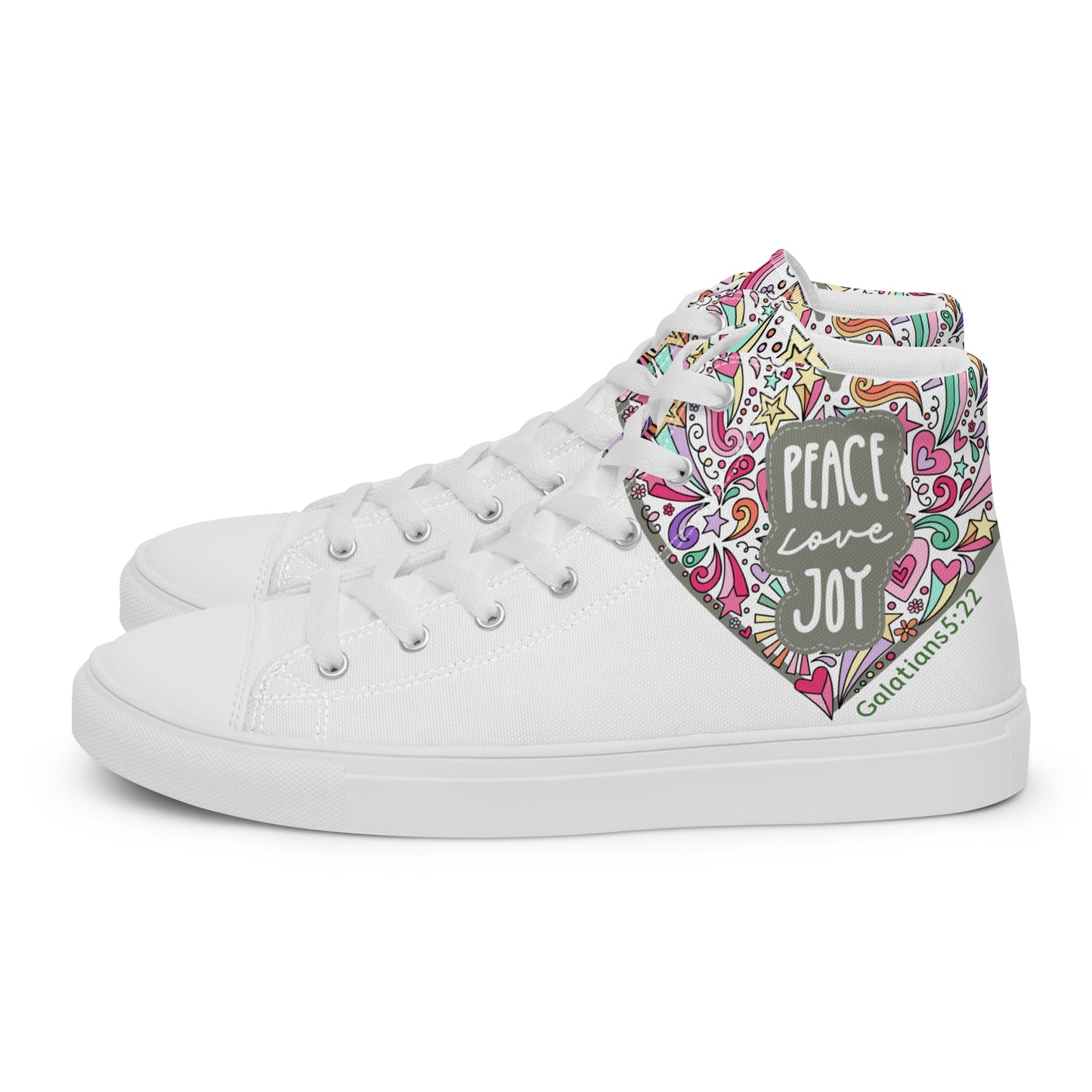 Peace, Love, Joy, Men’s high top canvas shoes