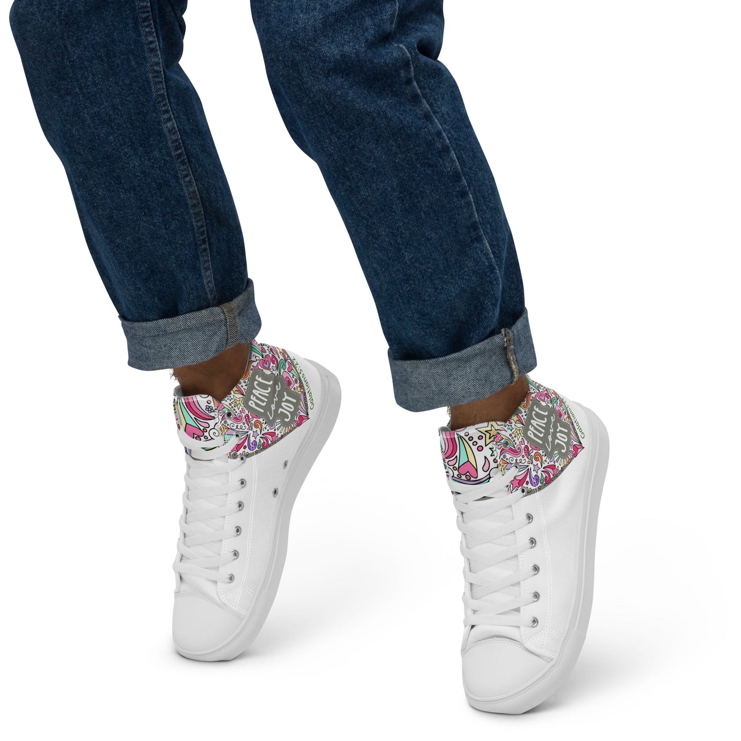 Peace, Love, Joy, Men’s high top canvas shoes