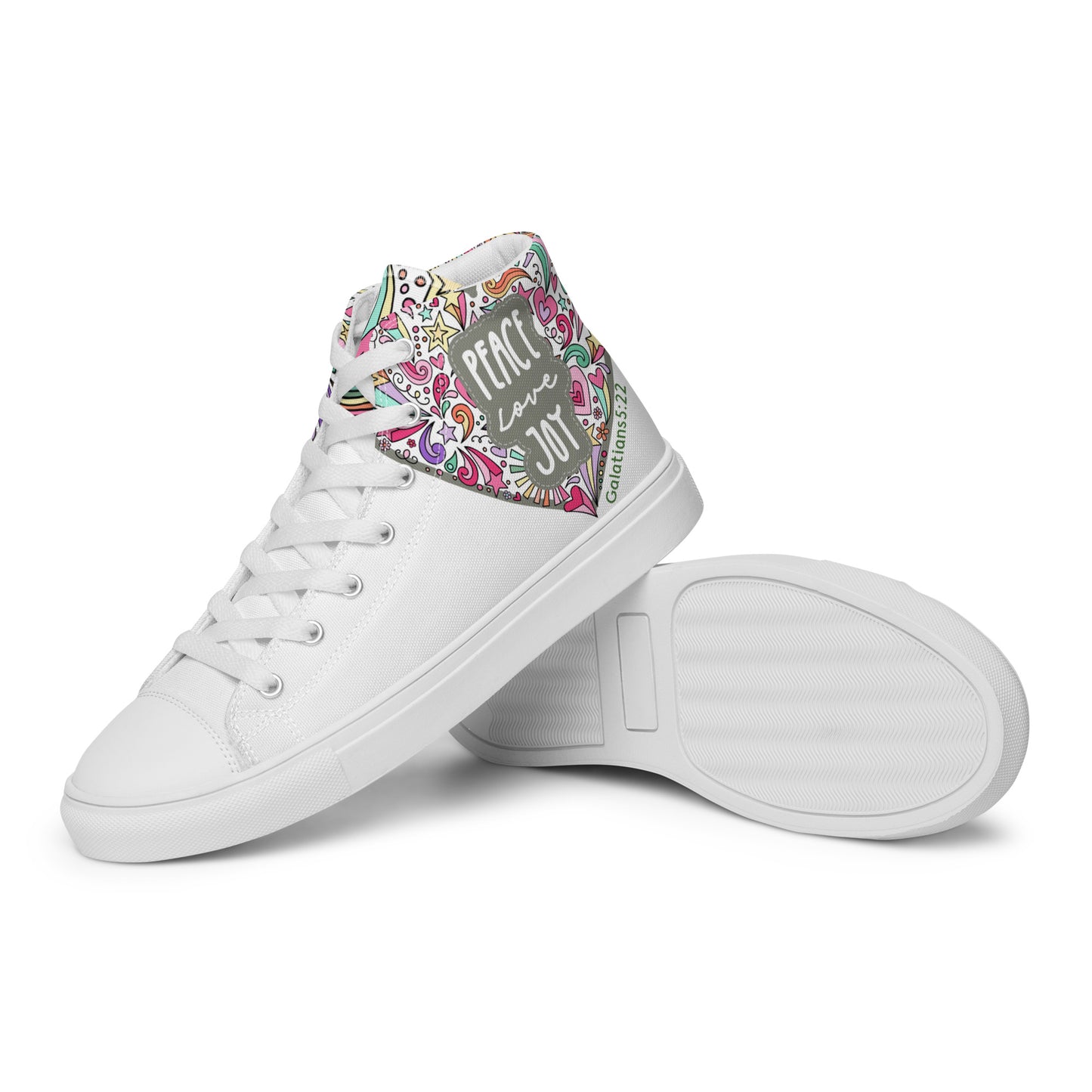 Peace, Love, Joy, Men’s high top canvas shoes