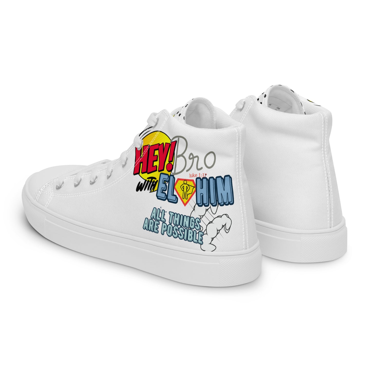 Hey Bro, With Elohim, All Things Are Possible, Men’s high top canvas shoes