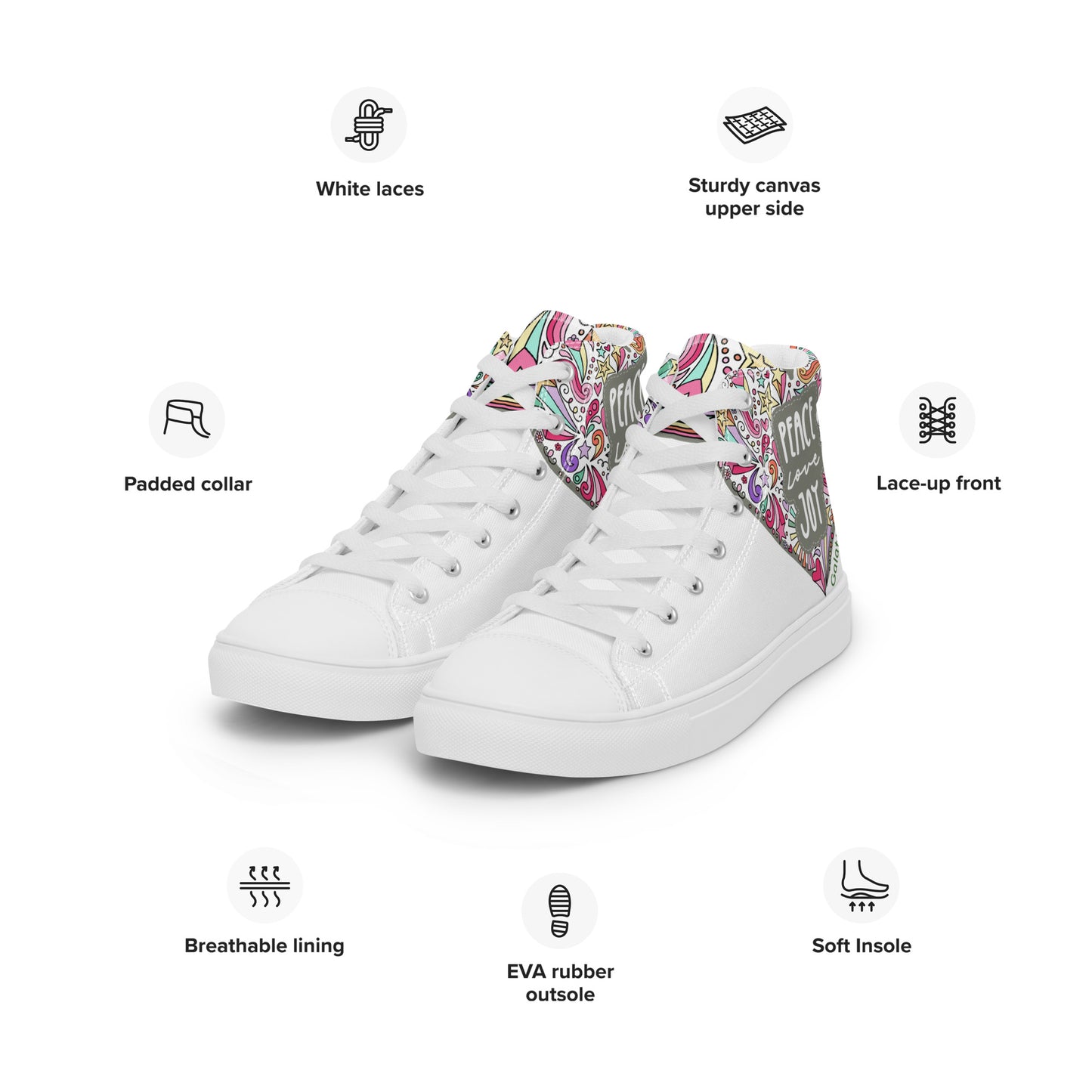 Peace, Love, Joy, Men’s high top canvas shoes