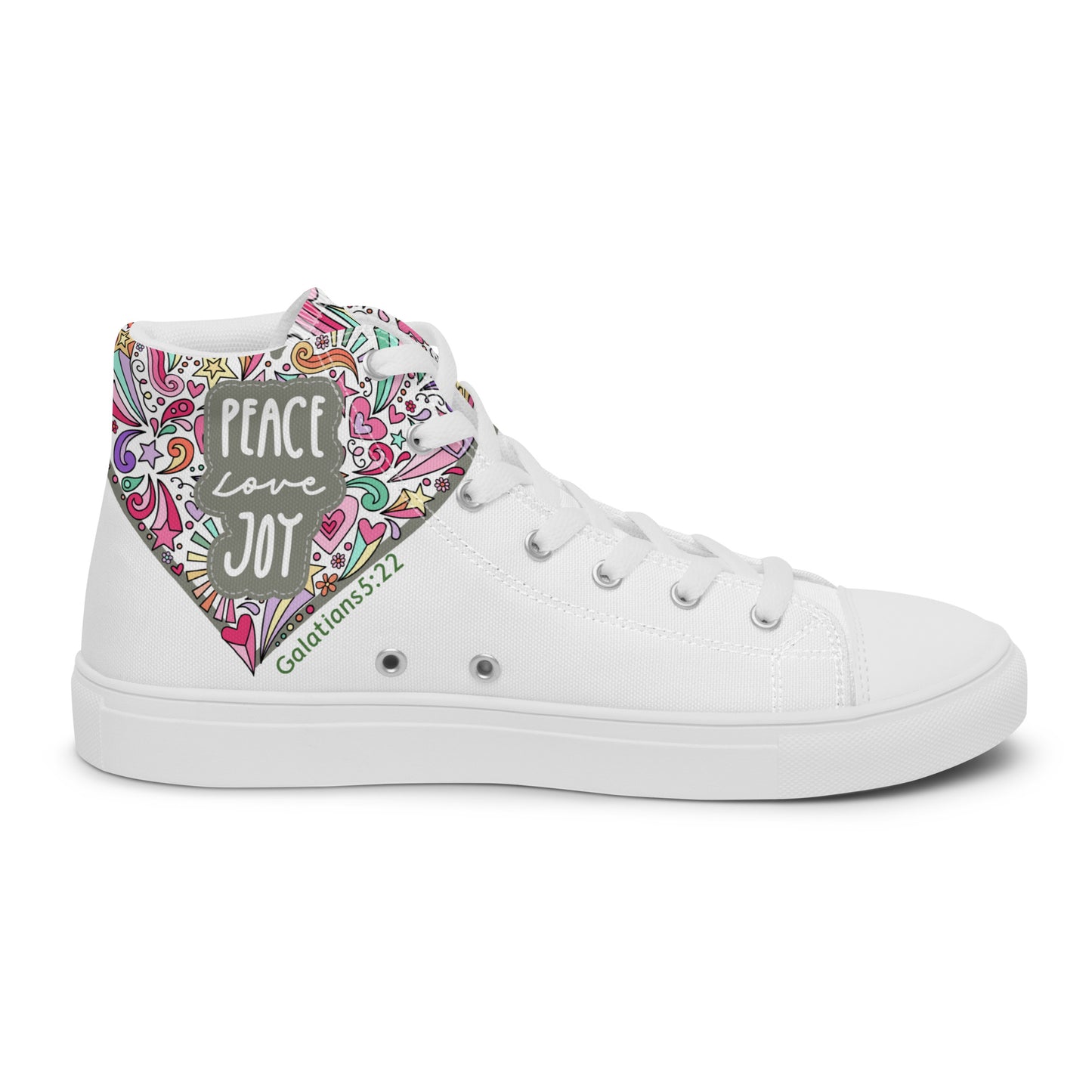 Peace, Love, Joy, Men’s high top canvas shoes