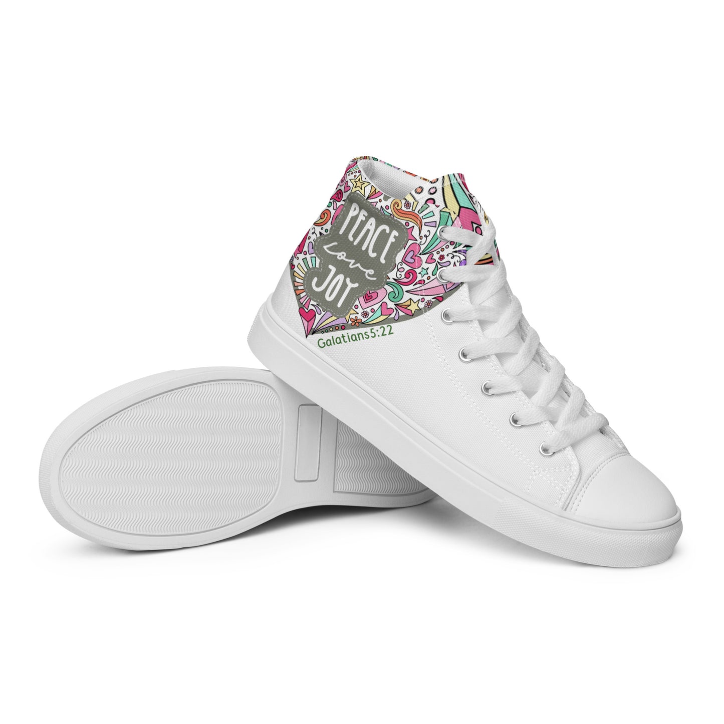 Peace, Love, Joy, Men’s high top canvas shoes