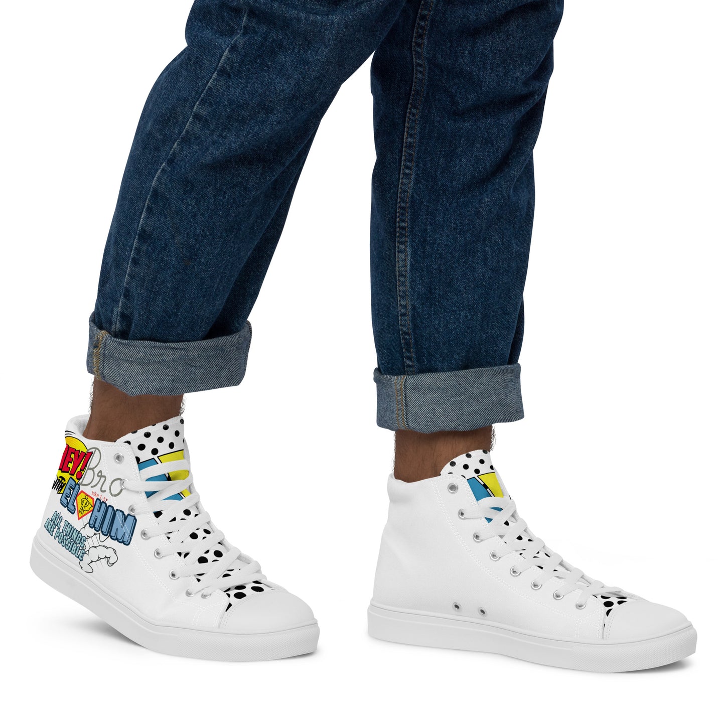 Hey Bro, With Elohim, All Things Are Possible, Men’s high top canvas shoes