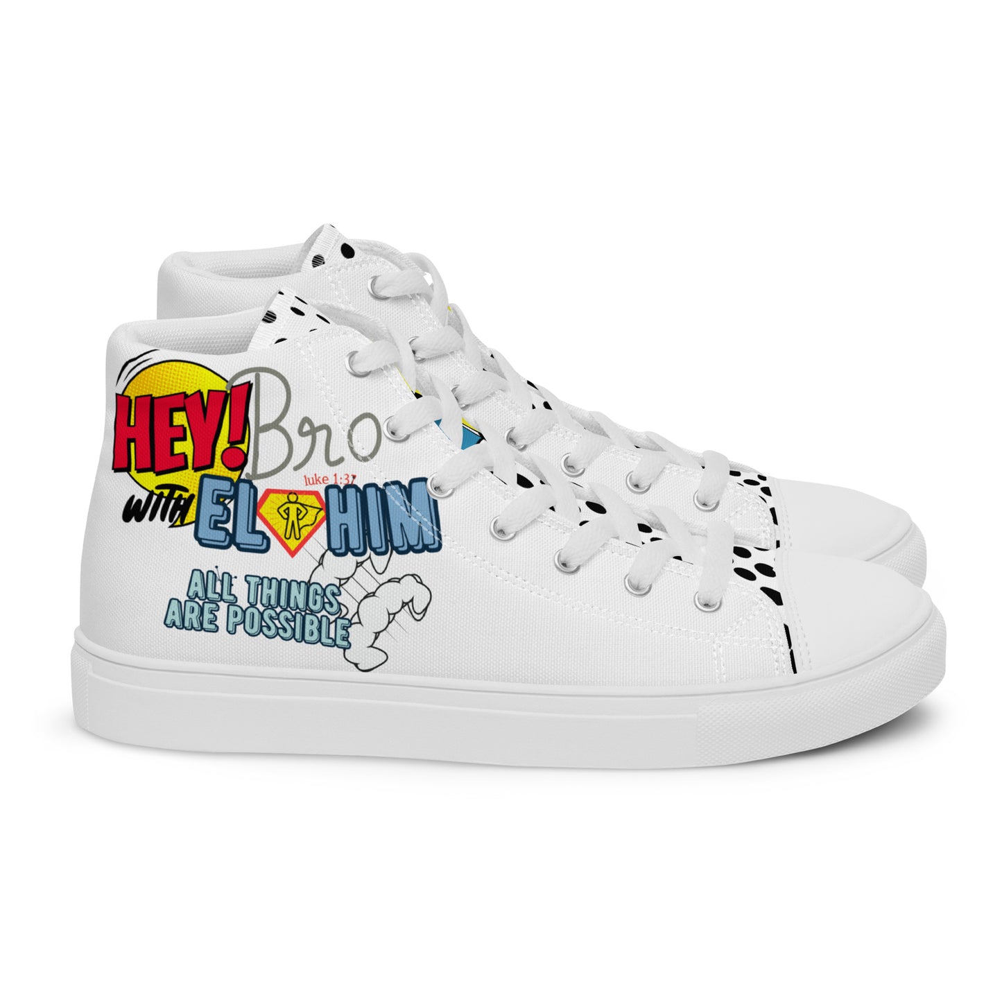 Hey Bro, With Elohim, All Things Are Possible, Men’s high top canvas shoes