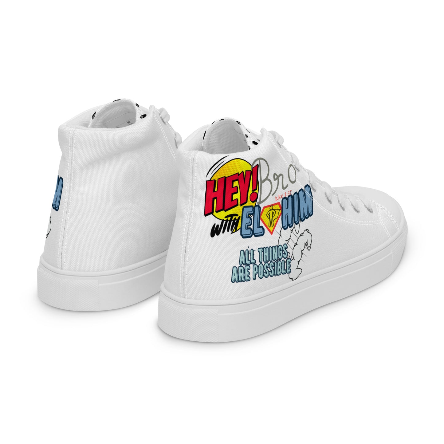 Hey Bro, With Elohim, All Things Are Possible, Men’s high top canvas shoes