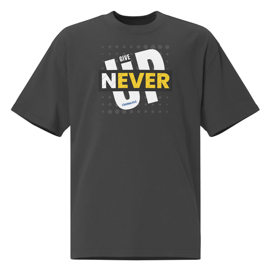 Never give up, 2 Corinthians 4:8-12, Oversized faded t-shirt