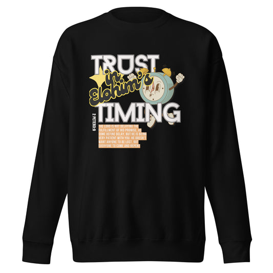 Trust in Elohim's Timing, 2 Peter 3:9, Unisex Premium Sweatshirt