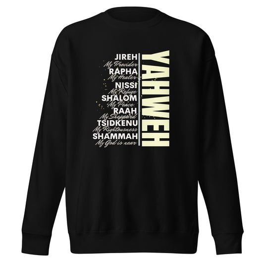 *Yahweh Jireh, Rapha, Nissi, Shalom, Raah, Tsidehuk, Shammah, Unisex Premium SweatshirUnisex Premium Sweatshirt