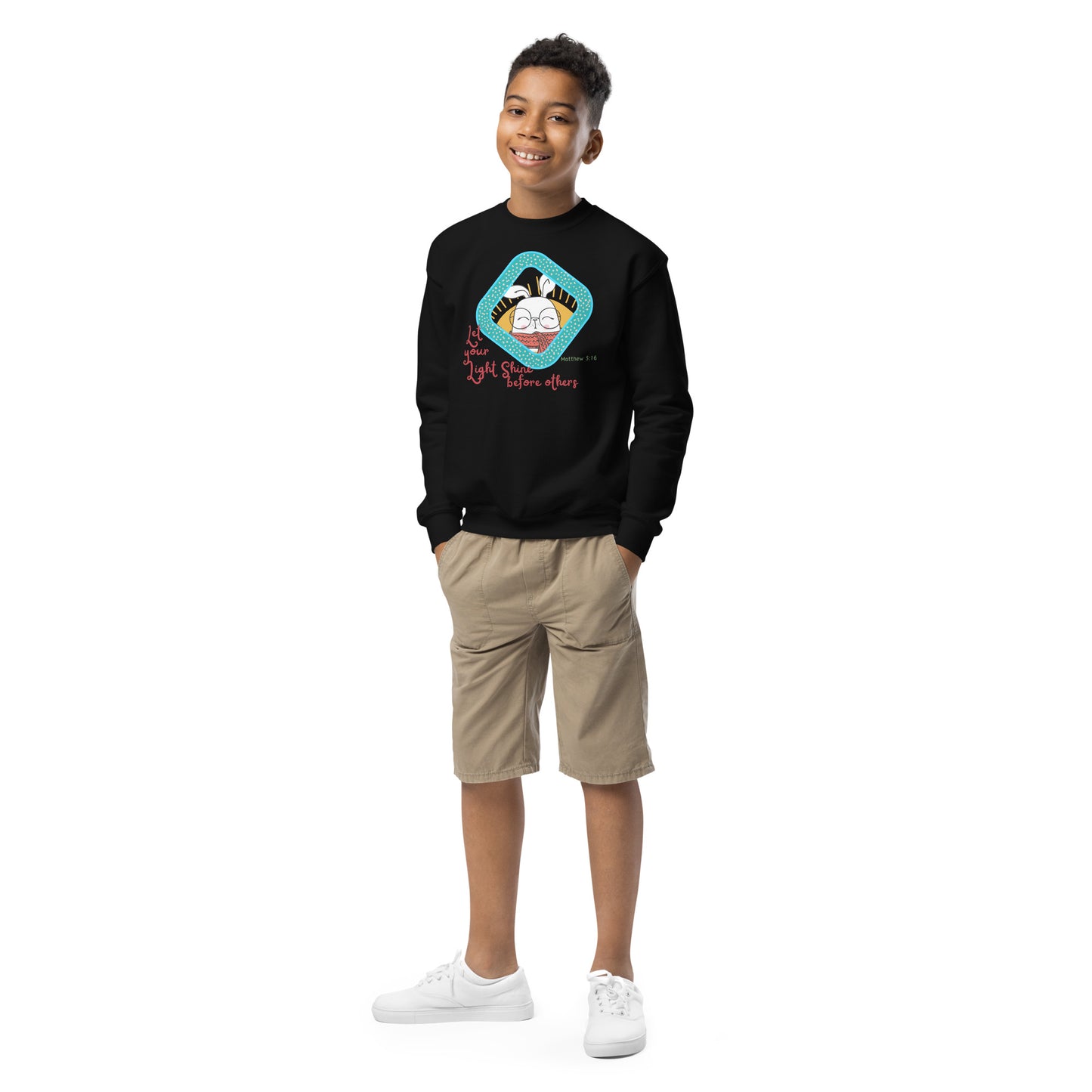 Let Your Light Shine Before Others ,Matthew 5:16,  Youth crewneck sweatshirt