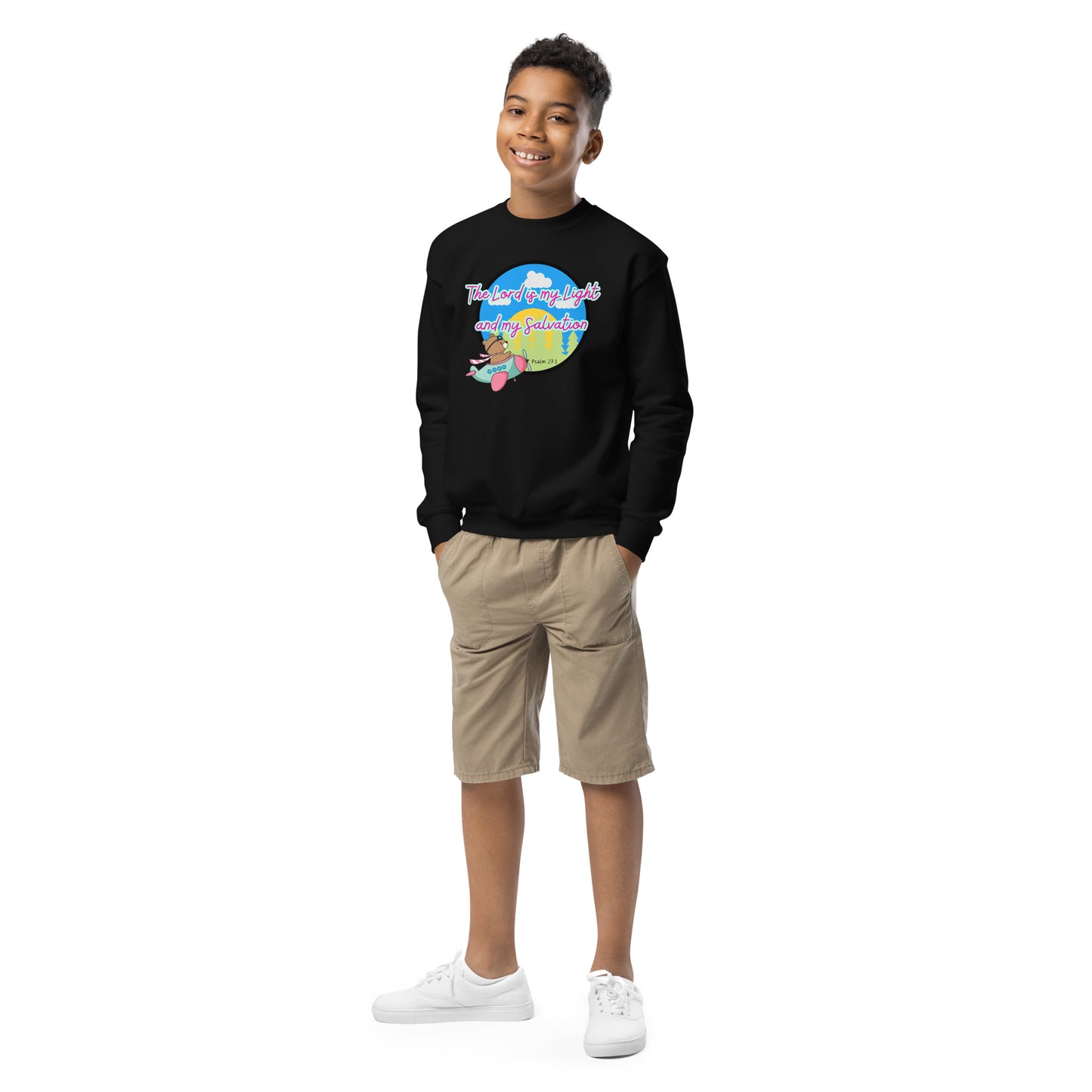 The Lord is My Light and My Salvation, Psalm 27:1, Youth crewneck sweatshirt