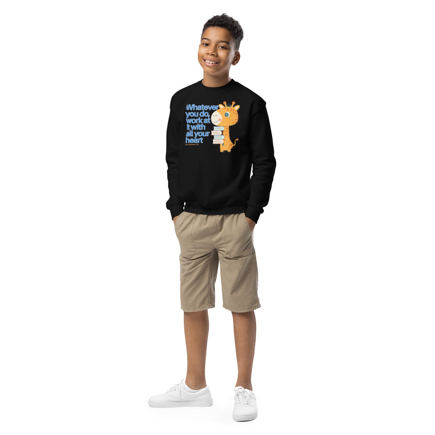 Whatever You Do, Work at It with All Your Heart, Colossians 3:23. Youth crewneck sweatshirt