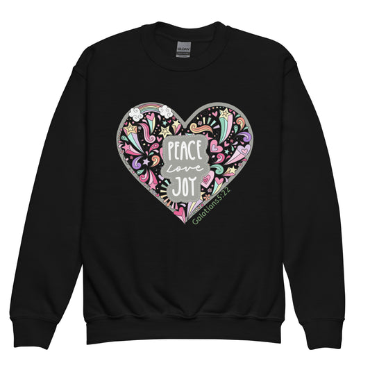 love, joy, peace, Galatians 5:22, Youth crewneck sweatshirt