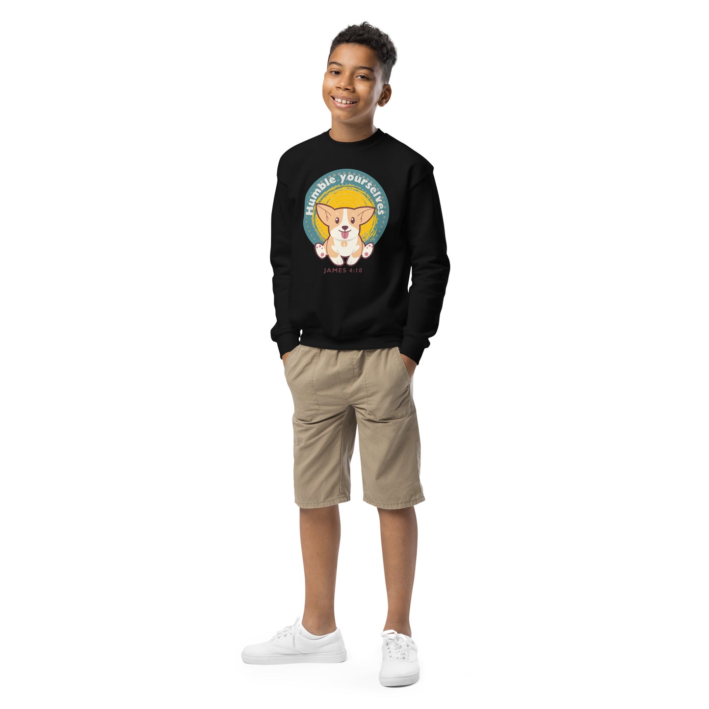 Humble yourselves in the sight of the Lord, and he shall lift you up", James 4:10, Youth crewneck sweatshirt