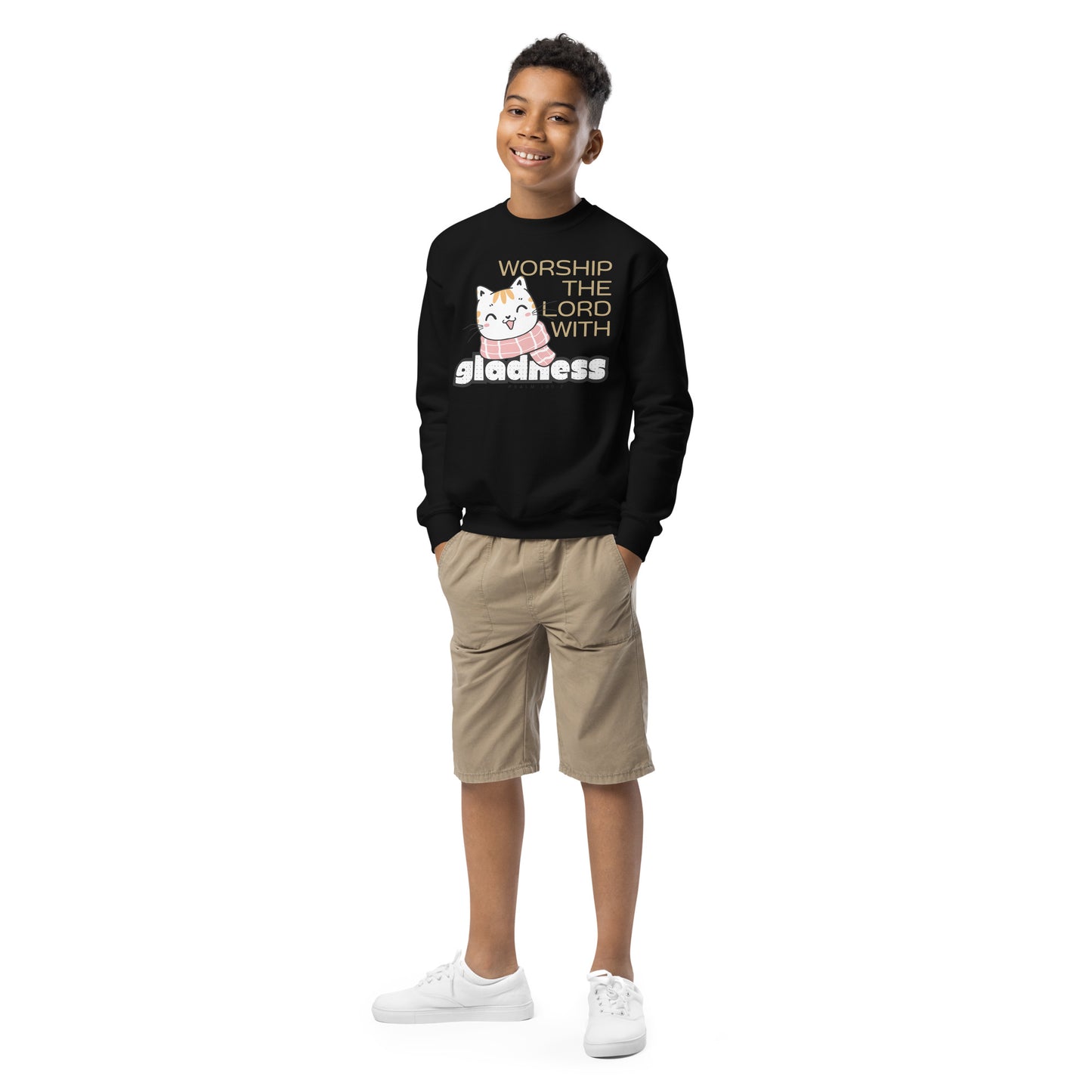 Worship the Lord with Gladness, Psalm 100:2, Youth crewneck sweatshirt