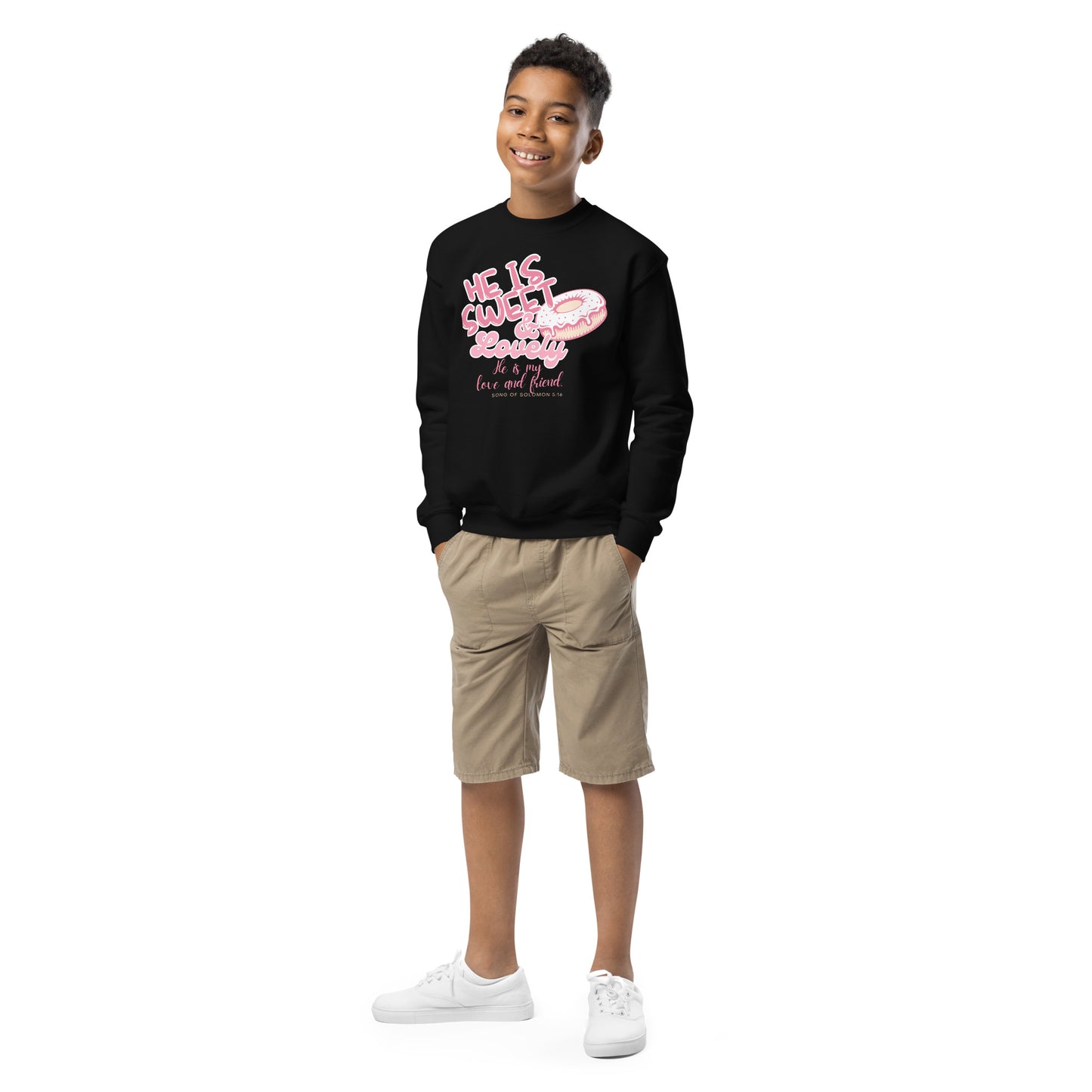 He Is Sweet and Lovely", Song of Solomon 5:16, Youth crewneck sweatshirt