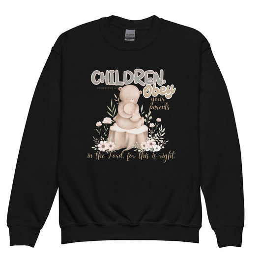 Children, obey your parents in the Lord: for this is right, Ephesians 6:1, Youth crewneck sweatshirt