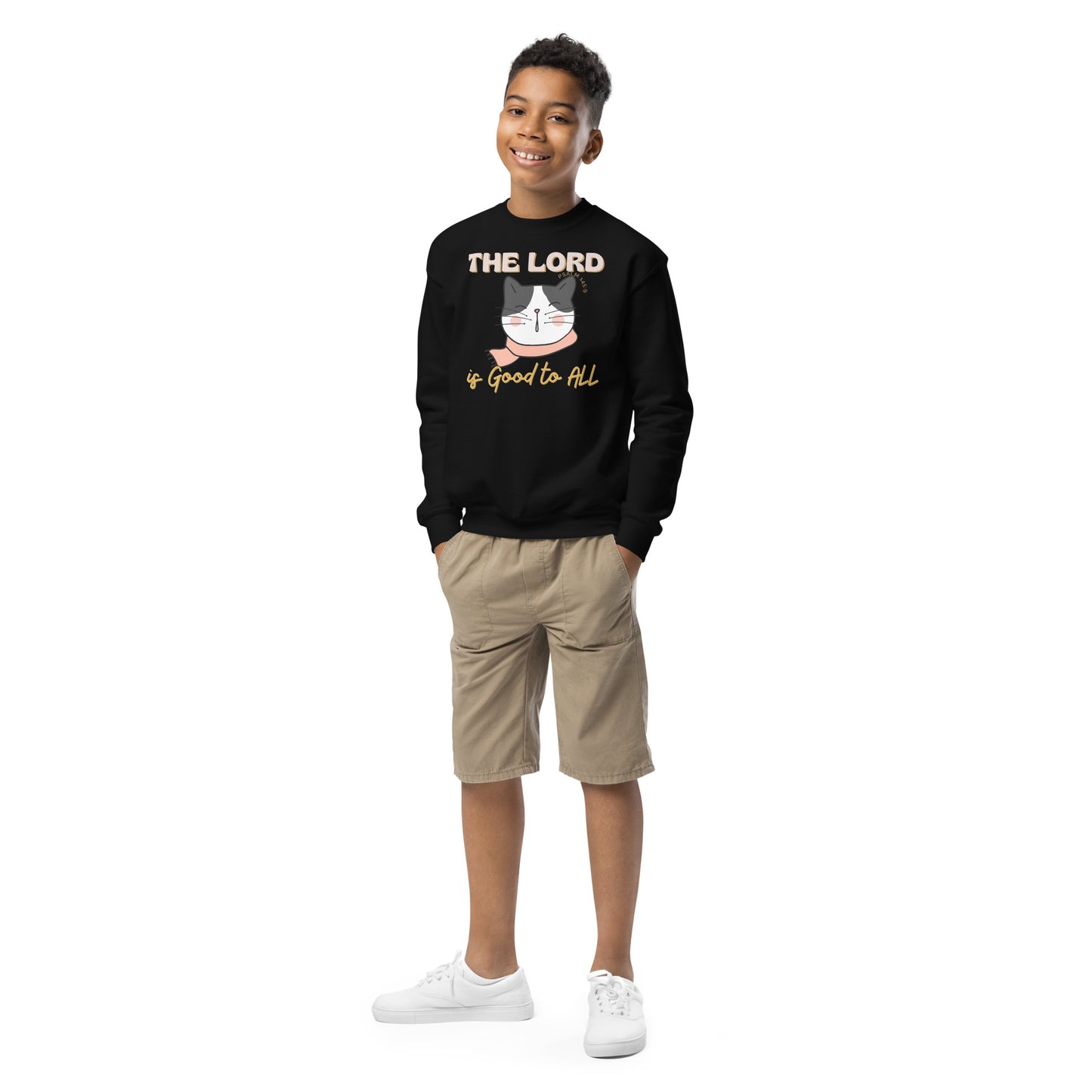 The Lord is Good to All", Psalm 145:9, Youth crewneck sweatshirt