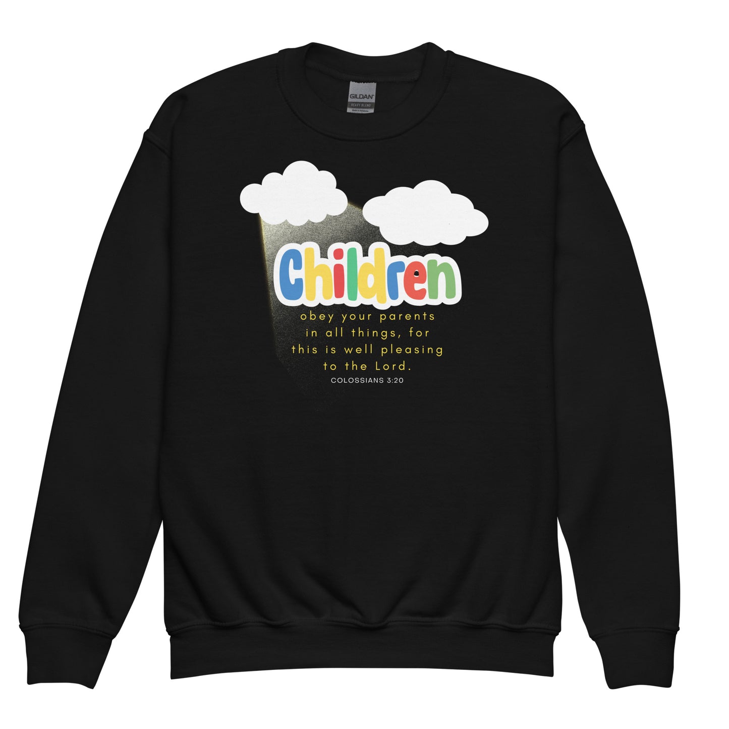 Children, obey your parents in all things, Colossians 3:20, Youth crewneck sweatshirt