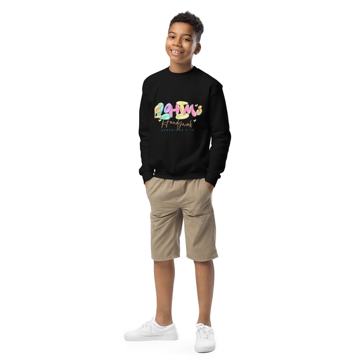 Elohim’s Handy Work, Ephesians 2:10 , Youth crewneck sweatshirt