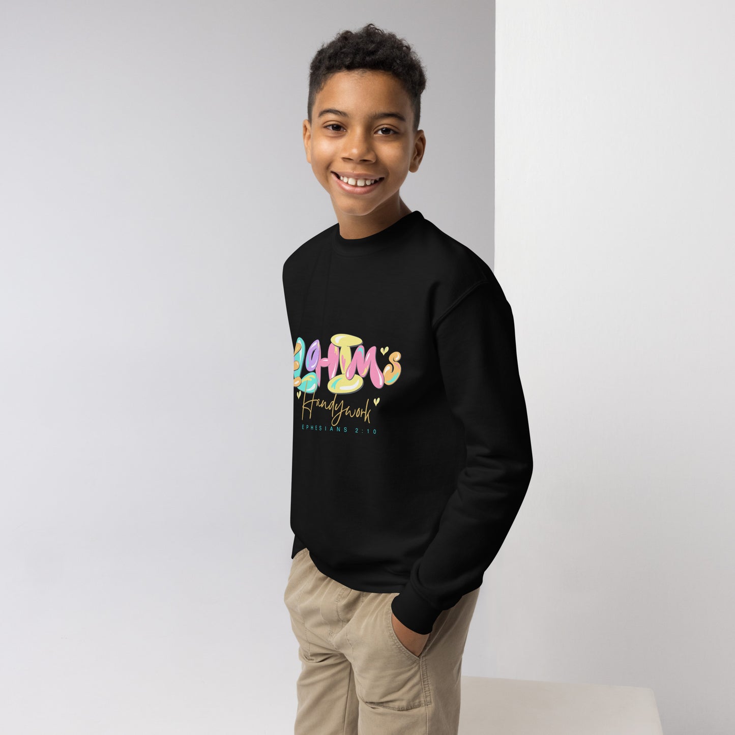 Elohim’s Handy Work, Ephesians 2:10 , Youth crewneck sweatshirt