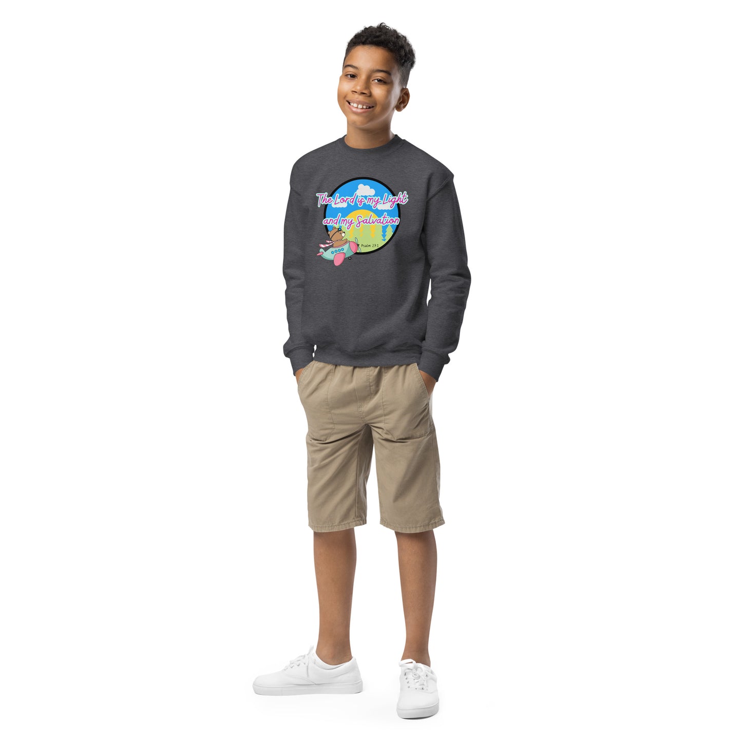 The Lord is My Light and My Salvation, Psalm 27:1, Youth crewneck sweatshirt