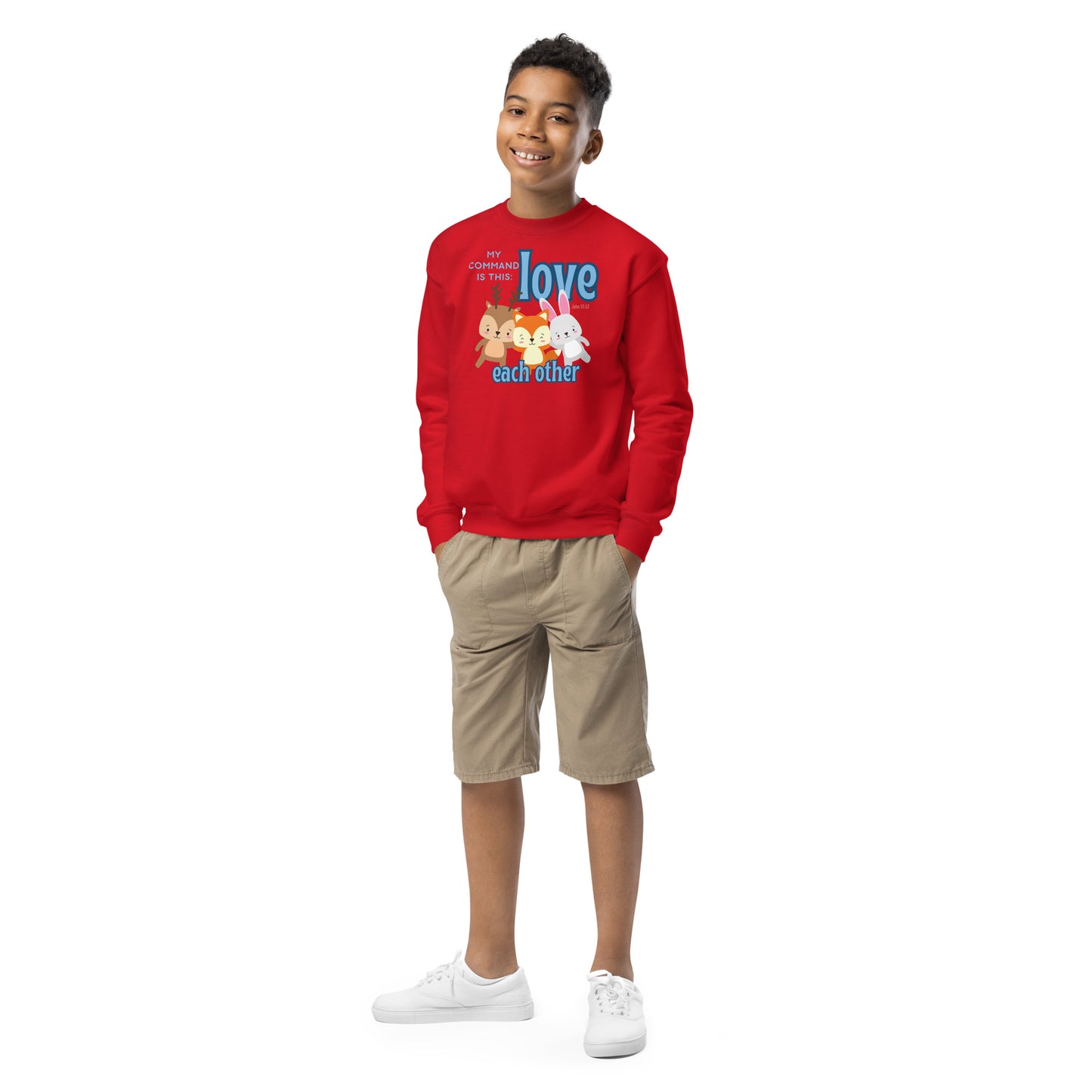 Love Each Other as I Have Loved You, John 15:12, Youth crewneck sweatshirt