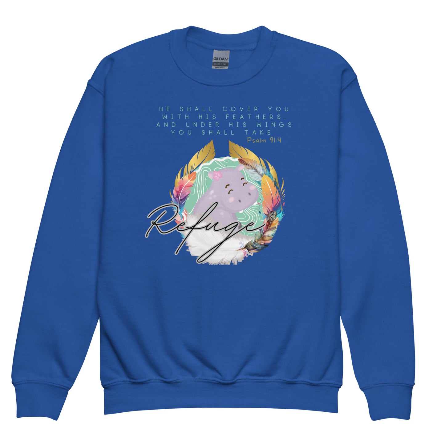 Refuge, Psalm 91:4, Youth crewneck sweatshirt