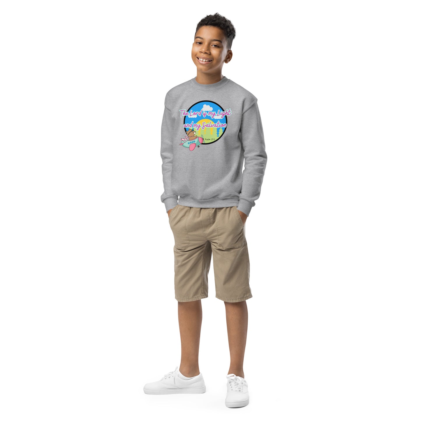 The Lord is My Light and My Salvation, Psalm 27:1, Youth crewneck sweatshirt