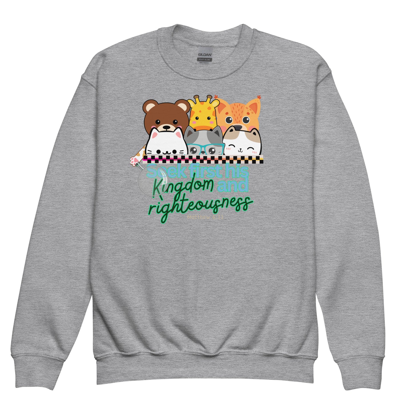 Seek First His Kingdom and Righteousness, Matthew 6:33, Youth crewneck sweatshirt